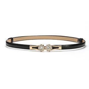Womens Bright Leather Slim Thin Narrow Waist Belt Not-hole With Crystal Buckle💝